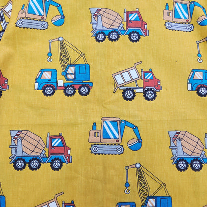 Pure Cotton Yellow Construction vehicles Printed Unisex Nightsuit Set