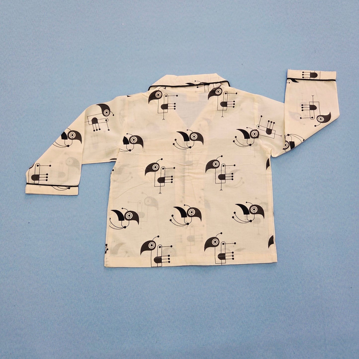 Pure Cotton White Bird Print Unisex Nightsuit Set
