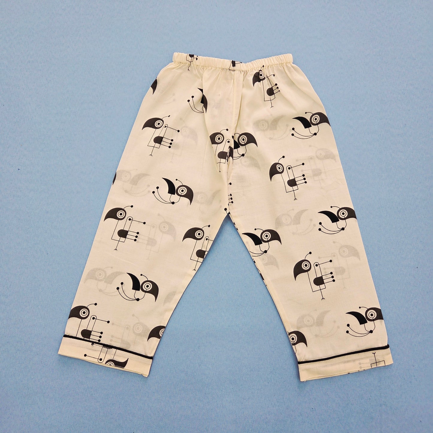 Pure Cotton White Bird Print Unisex Nightsuit Set