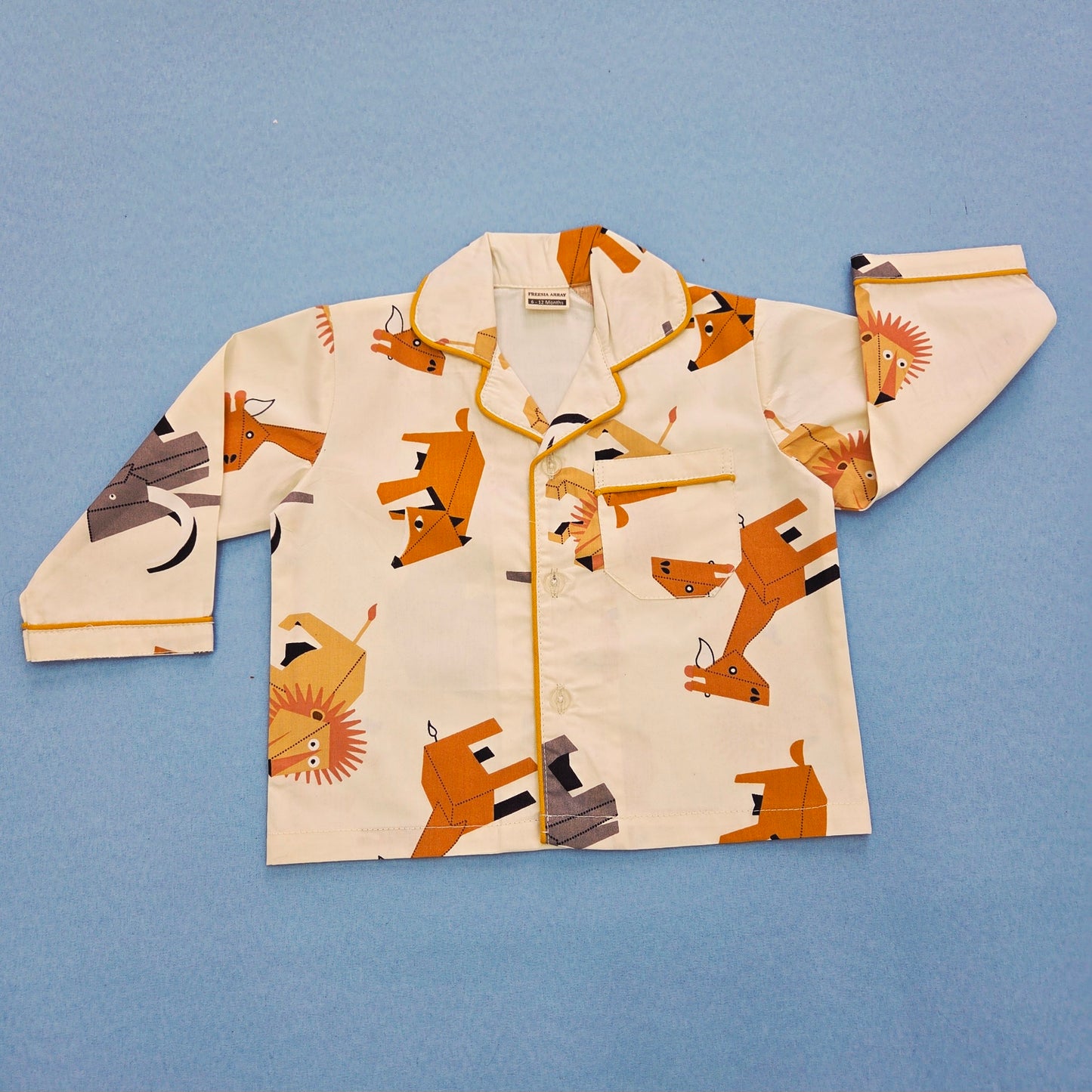 Pure Cotton White Safari Animal Print Unisex Nightsuit Set