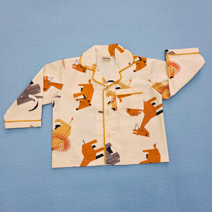 Pure Cotton White Safari Animal Print Unisex Nightsuit Set
