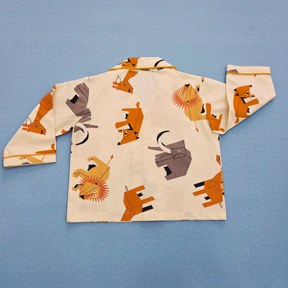 Pure Cotton White Safari Animal Print Unisex Nightsuit Set