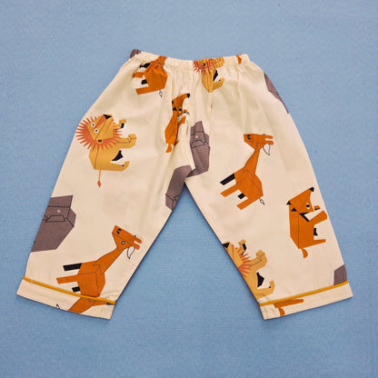 Pure Cotton White Safari Animal Print Unisex Nightsuit Set
