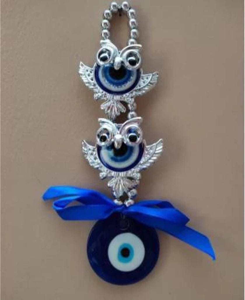 Turkish Blue Evil Eye with 2 owls for protection from bad fortune