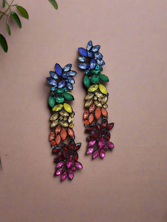 Multi color Rhine Stone embellished Drop Earings