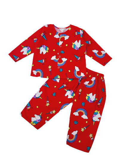 Unicorn Print Red color Cotton Infant Set