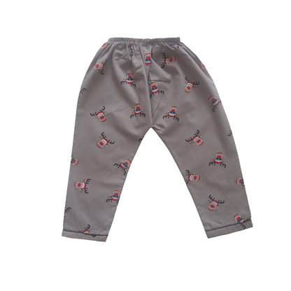 Santa Reindeer print Grey Unisex Kids Nightsuit Set