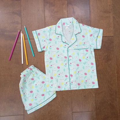 Buy online Freesia Array Minty Hops and bunnies Unisex Kids Shorts Night Suit Set