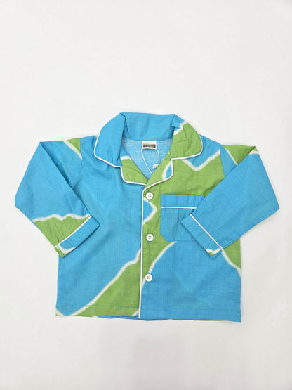 Pure Cotton Blue Green Tie-Dye Print Unisex Nightsuit Set