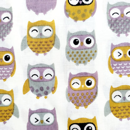 Colorful Owl Print Cotton Fabric