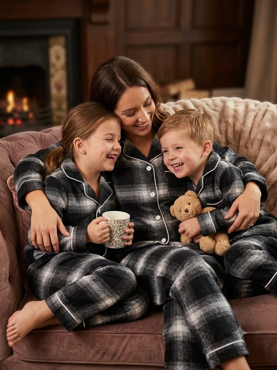 Classic Black & White Plaid Flannel Unisex Nightsuit Set