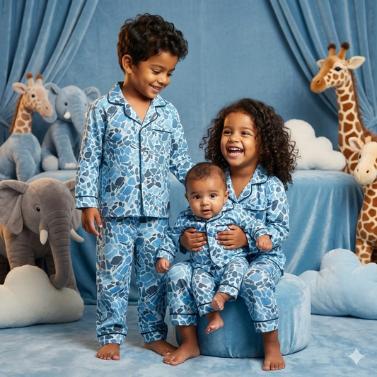 Pure Cotton Blue Camouflage Print Unisex Nightsuit Set