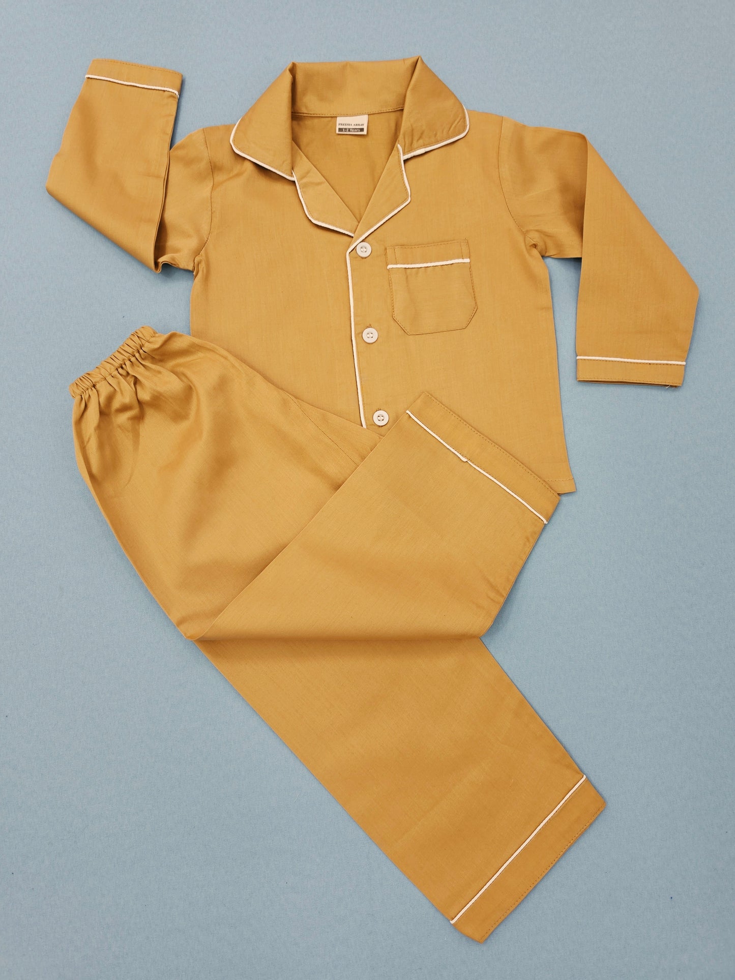 Pure Cotton Classic Mustard Yellow Unisex Nightsuit Set