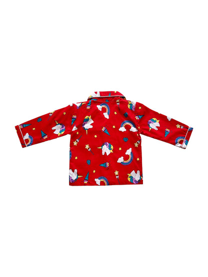 Red Unicorn Print Cotton Kids Unisex Nightsuit Set