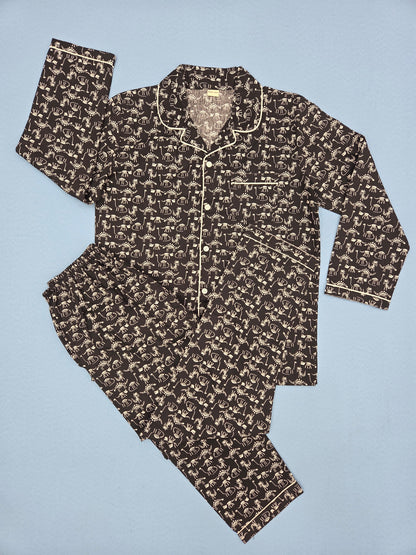 Pure Cotton Black with Dino Print Unisex Nightsuit Set