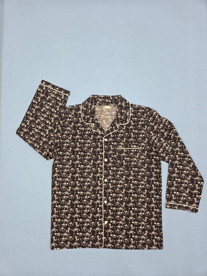 Pure Cotton Black with Dino Print Unisex Nightsuit Set
