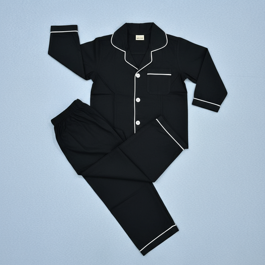 Pure Cotton Solid Black Unisex Nightsuit Set