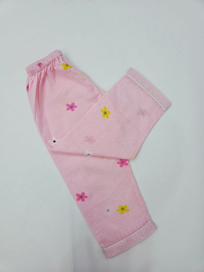 Pure Cotton Pink Flower Print Unisex Nightsuit Set