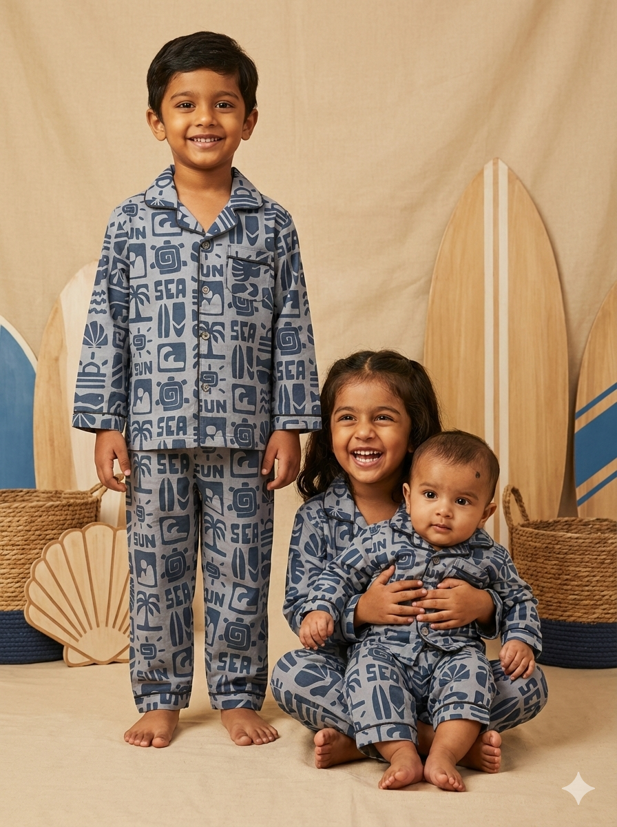 Pure Cotton  Sun and Sea Graphic Print Unisex Nightsuit Set