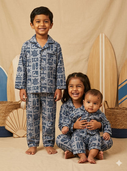 Pure Cotton  Sun and Sea Graphic Print Unisex Nightsuit Set