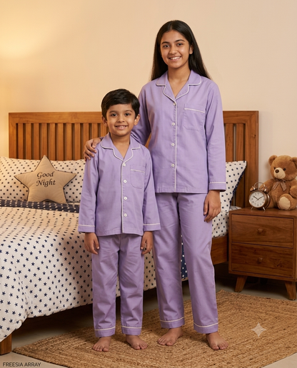 Pure Cotton Classic Solid Lavender Unisex Nightsuit Set
