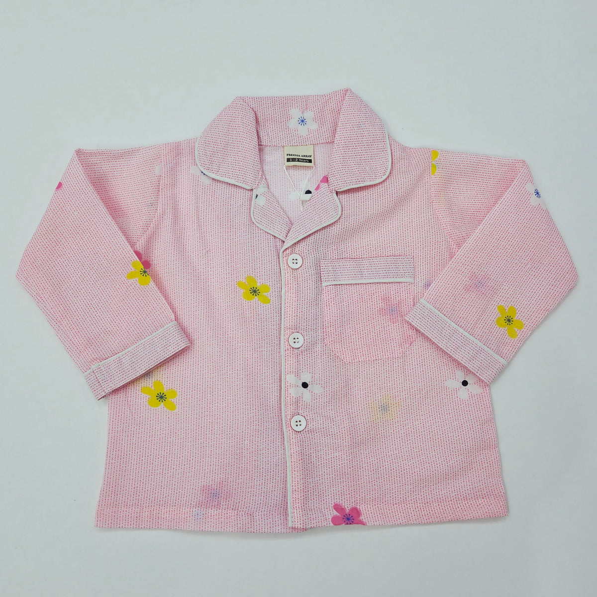 Pure Cotton Pink Flower Print Unisex Nightsuit Set