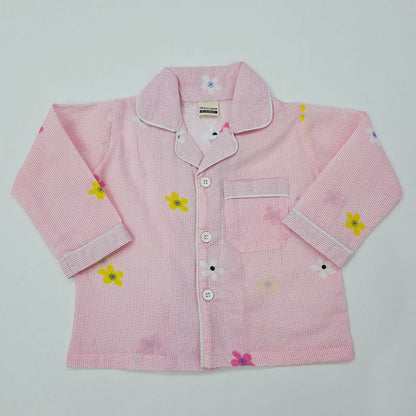 Pure Cotton Pink Flower Print Unisex Nightsuit Set
