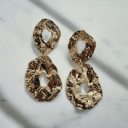 Double Drop Oval Gold Earings