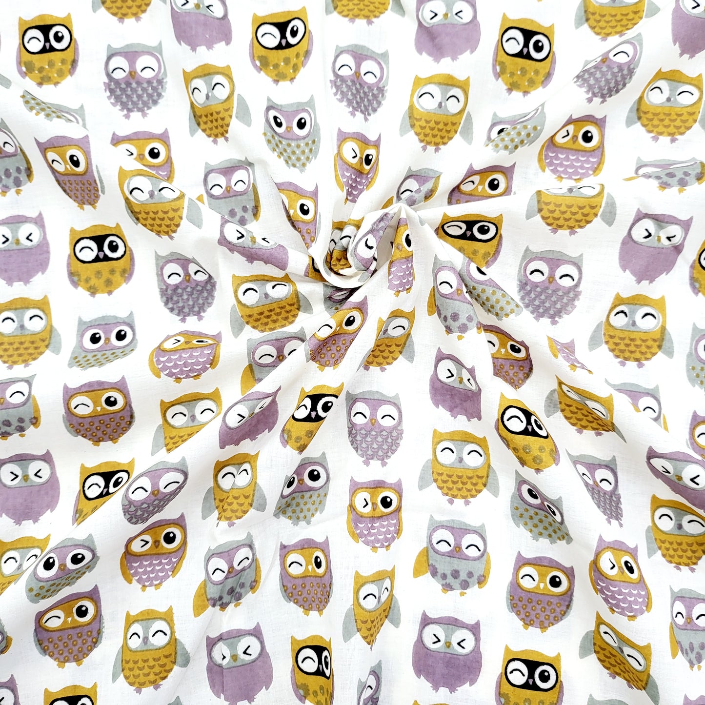 Colorful Owl Print Cotton Fabric