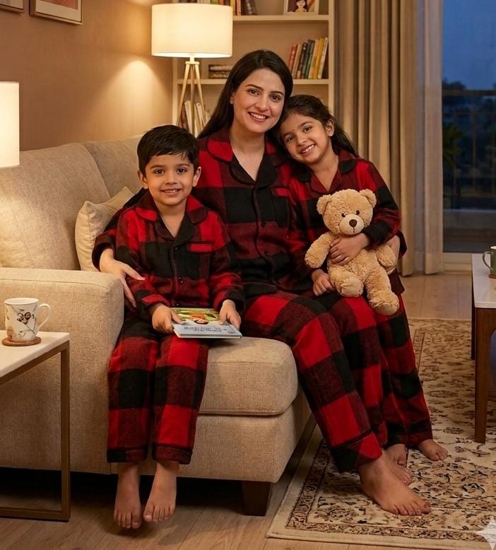 Classic Red & Black Plaid Flannel Unisex Nightsuit Set