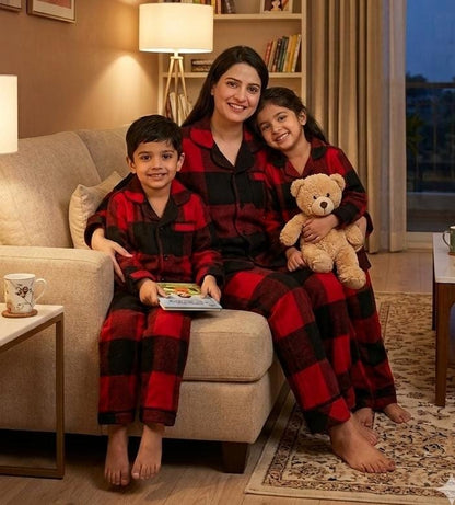 Classic Red & Black Plaid Flannel Unisex Nightsuit Set