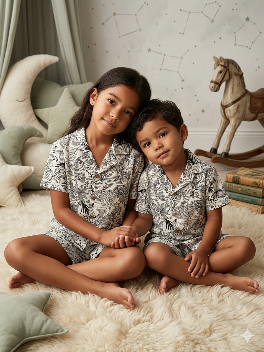 Tropical print Unisex Shorts Nightsuit Set