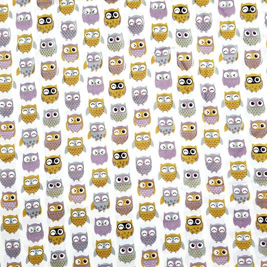 Colorful Owl Print Cotton Fabric