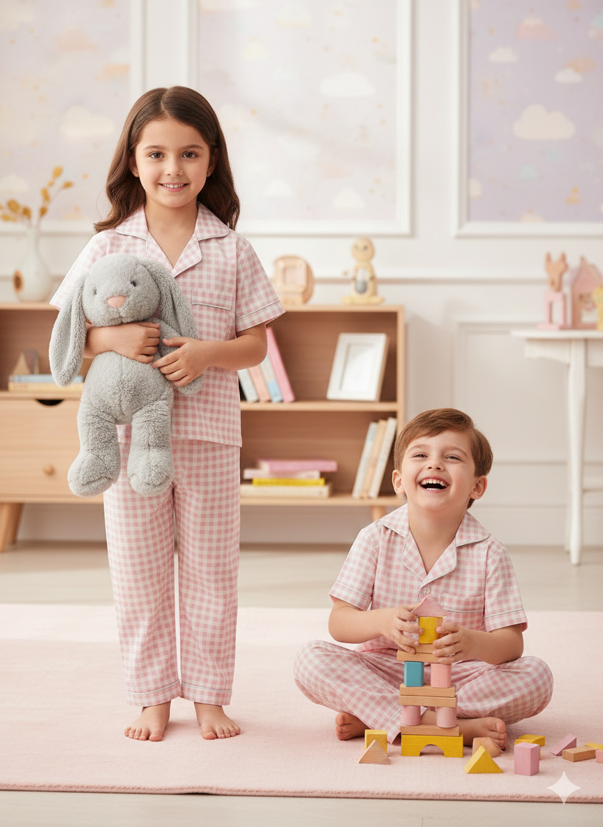 Checkered Snuggles Unisex Cotton Night Suit Set
