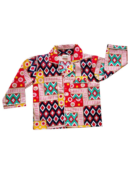 Multi color Geometrical Print Cotton Kids Unisex Nightsuit Set