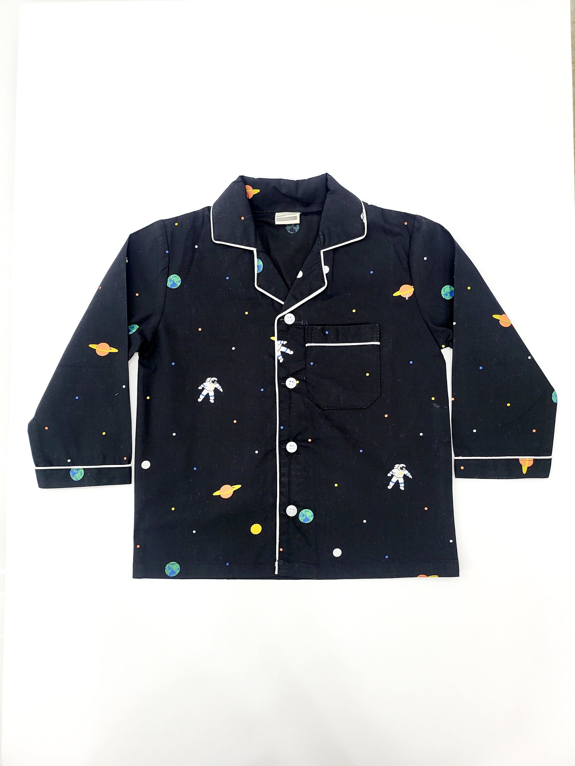 Cosmic black nightsuit with colorful astronaut and planet design for a fun sleep