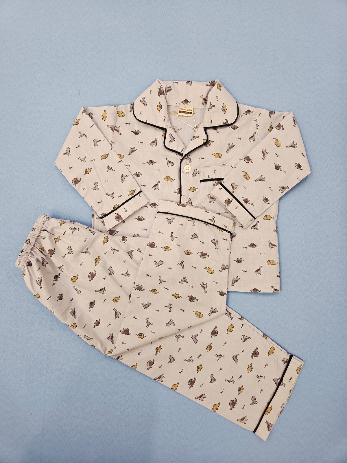 Pure Cotton Grey Dino Print Unisex Nightsuit Set