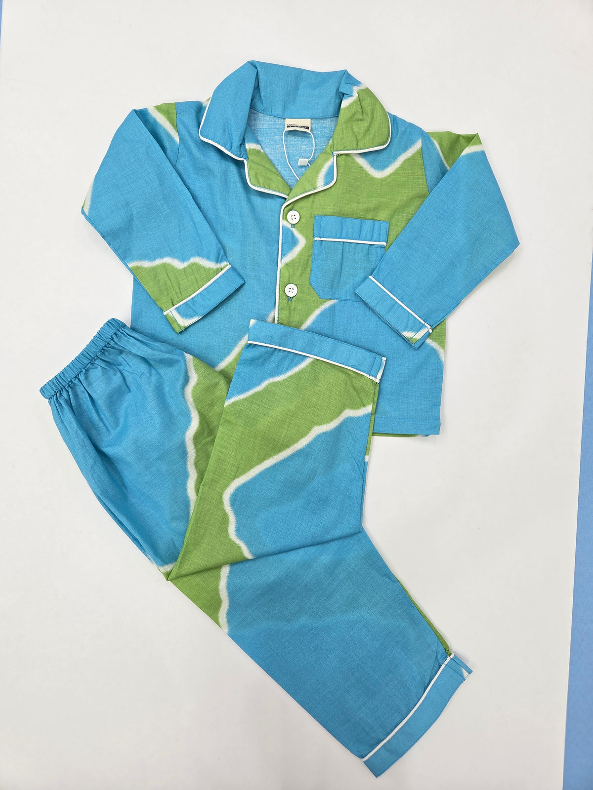 Pure Cotton Blue Green Tie-Dye Print Unisex Nightsuit Set