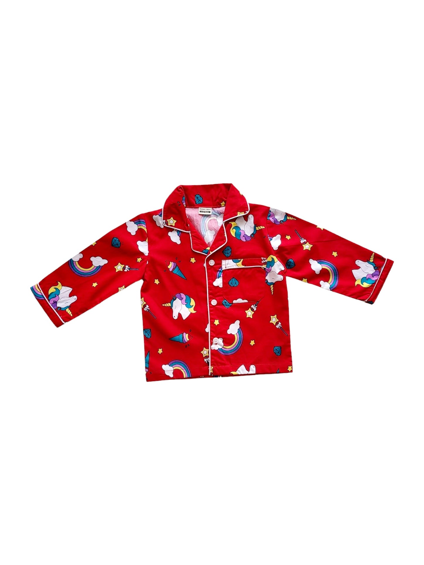 Red Unicorn Print Cotton Kids Unisex Nightsuit Set