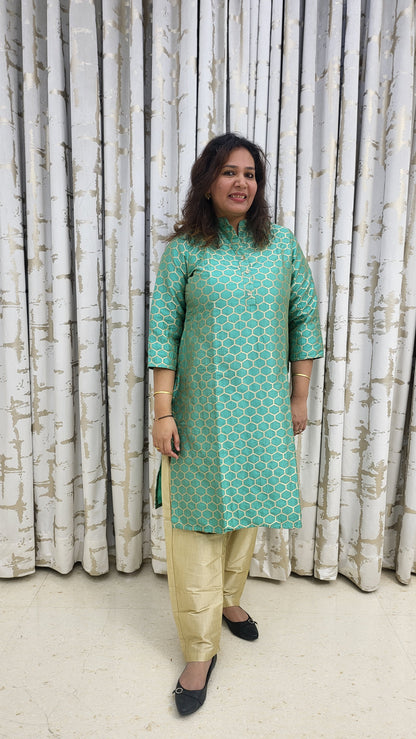 Turquoise Brocade Kurta