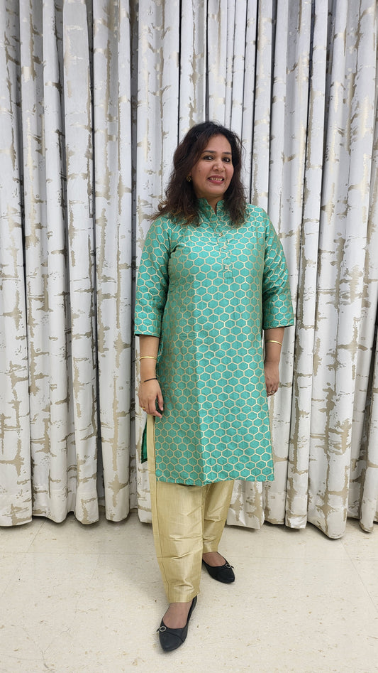 Turquoise Brocade Kurta