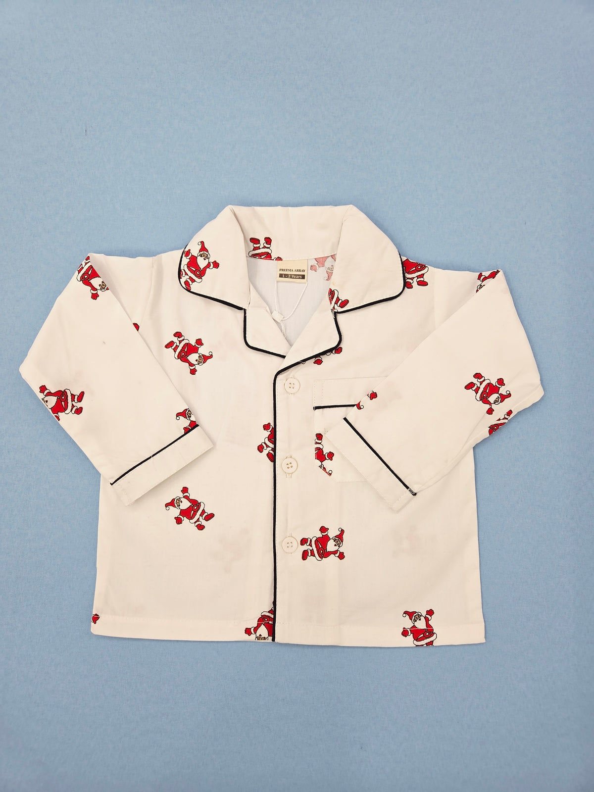 Pure Cotton White and Red Santa Print Christmas Unisex Nightsuit Set