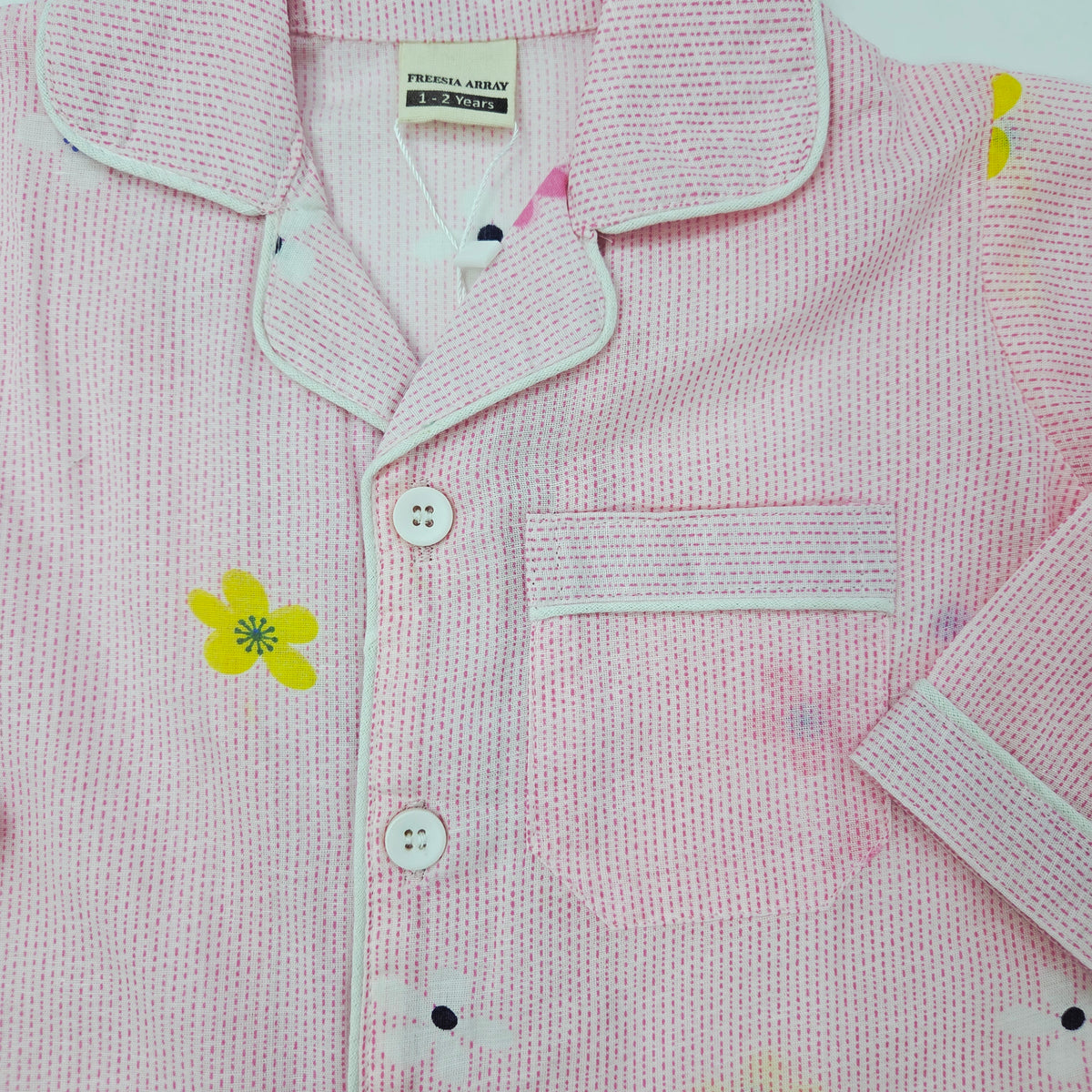 Pure Cotton Pink Flower Print Unisex Nightsuit Set