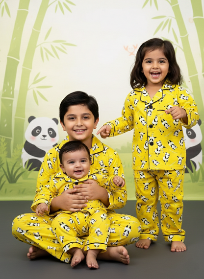Pure Cotton Staring Panda Printed Unisex Nightsuit Set