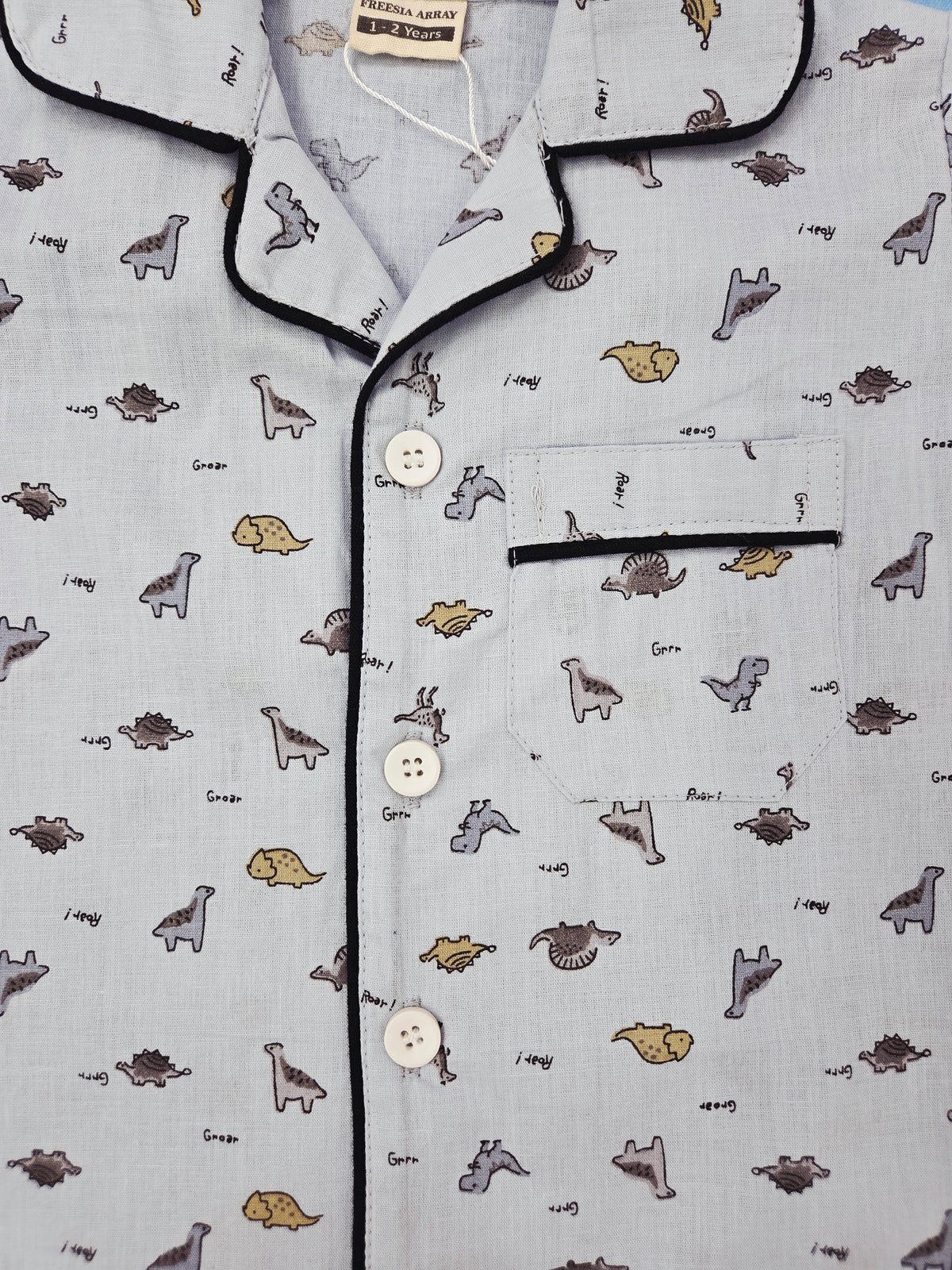 Pure Cotton Grey Dino Print Unisex Nightsuit Set