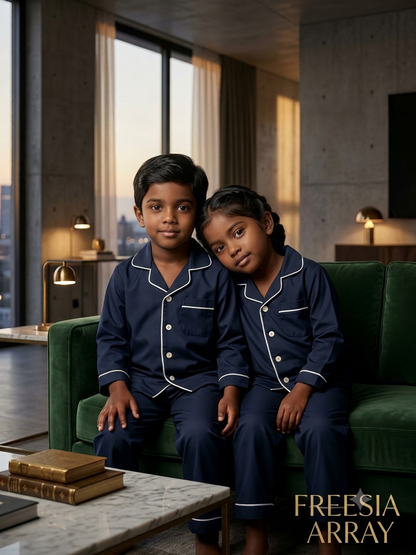 Pure Cotton Classic Solid Navy Blue Unisex Nightsuit Set
