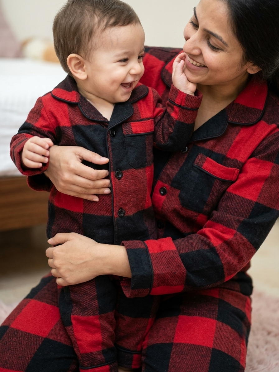 Classic Red & Black Plaid Flannel Unisex Nightsuit Set