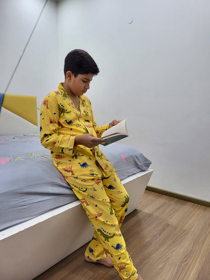 shop buy online Kids sleepwear yellow dino/dinosaur print organic cotton