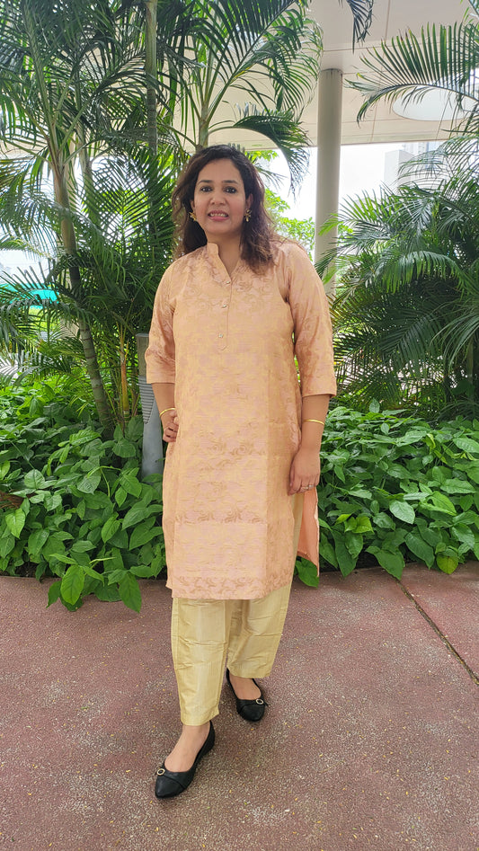 Peach Brocade Kurta