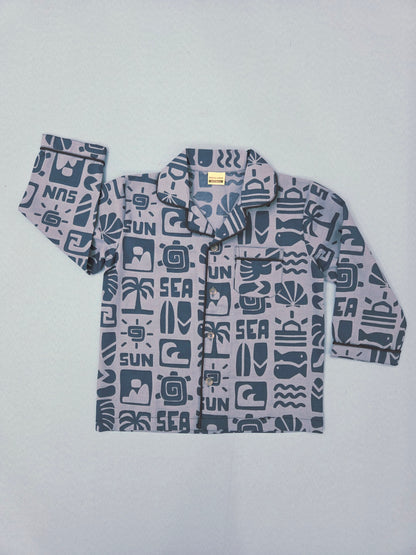 Pure Cotton  Sun and Sea Graphic Print Unisex Nightsuit Set